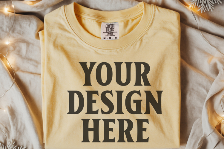 Butter Comfort Colors 1717 Christmas Folded T-Shirt Mockup