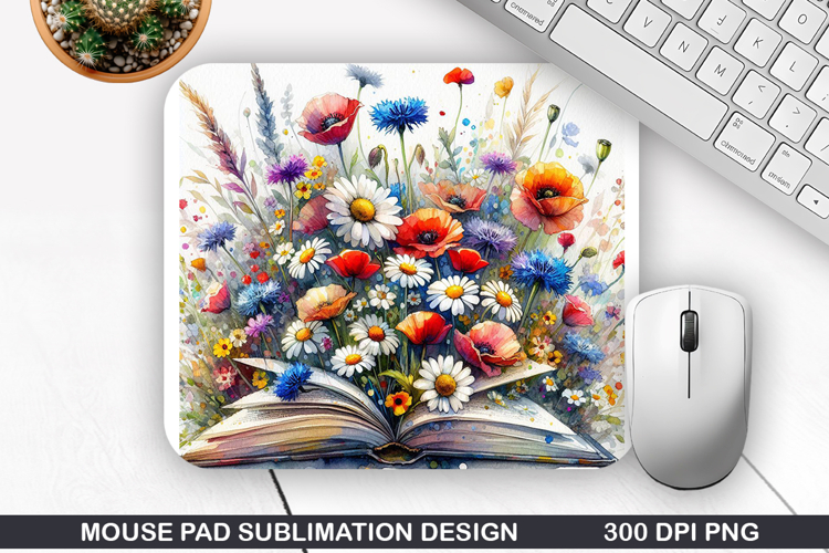 Books Flower Mouse Pad Sublimation, Animals Mouse Pad PNG