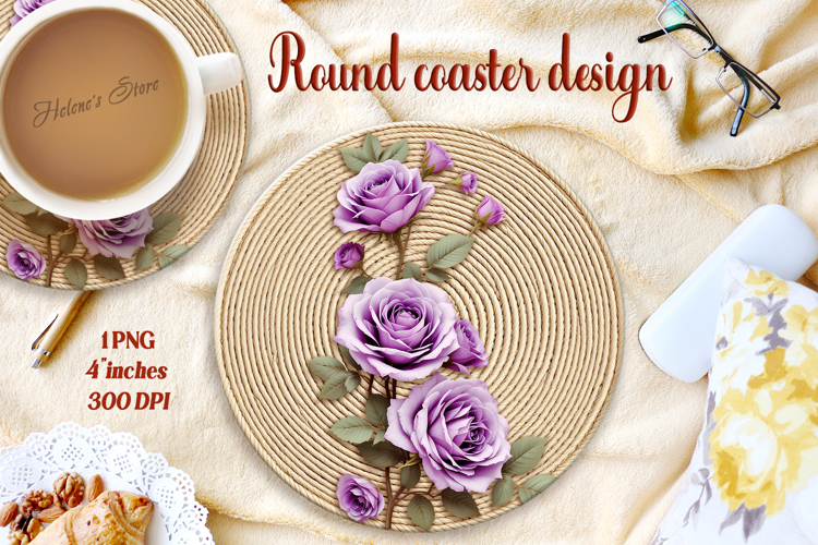 Delicate vintage floral round coaster sublimation design png
