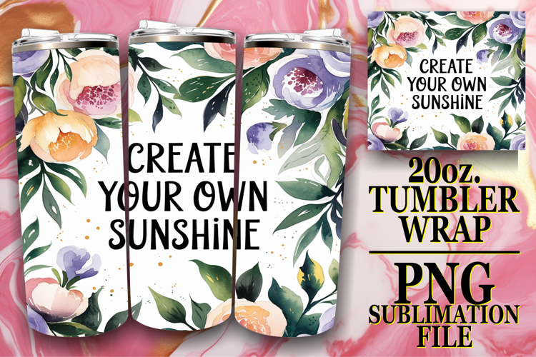 Bright Nights 20oz tumbler wrap, Flower Quote