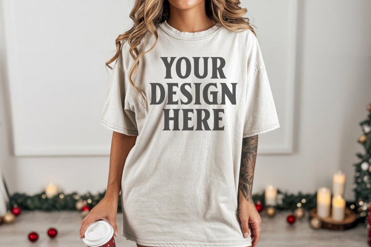 Christmas Comfort Colors 1717 White TShirt Mockup, CC 1717