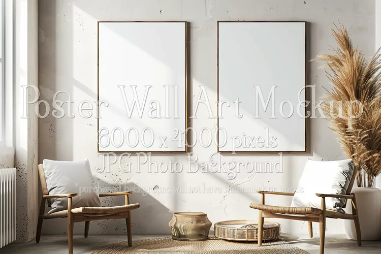 Poster Mockup, Modern 2 Frame Wall Art Mockup Photograph 29