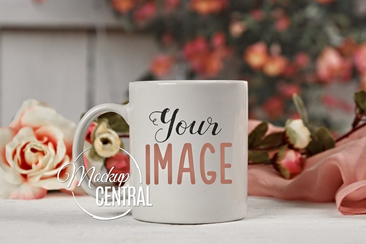 Pretty Spring White Coffee Glass Cup Mockup Table Top, JPG