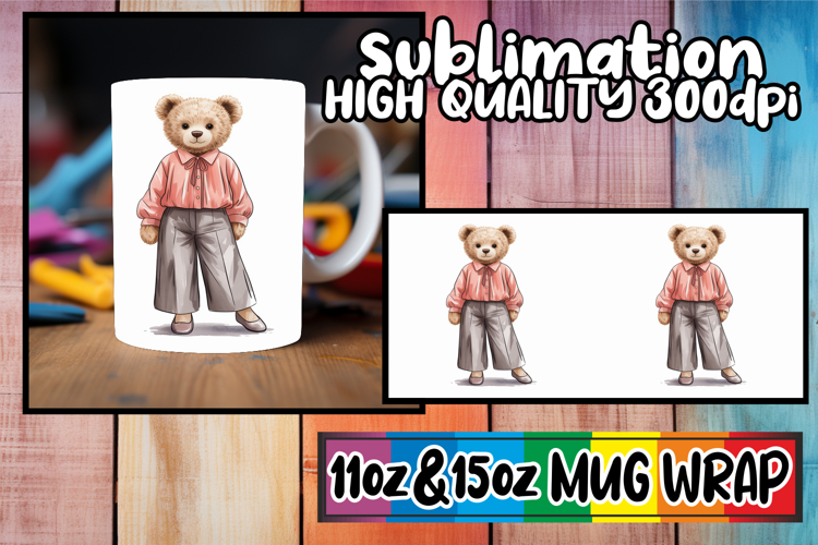 Bright smiles sublimation mug wrap, Teddy Bear