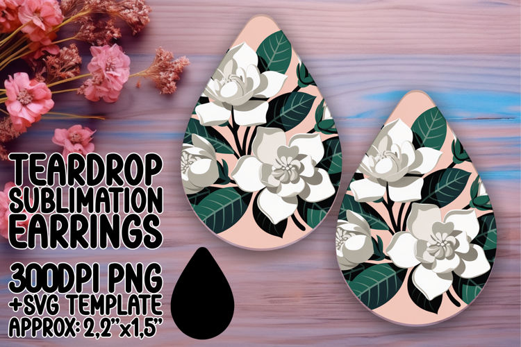 Trendy Teardrop Earrings Sublimation PNG , Flowers