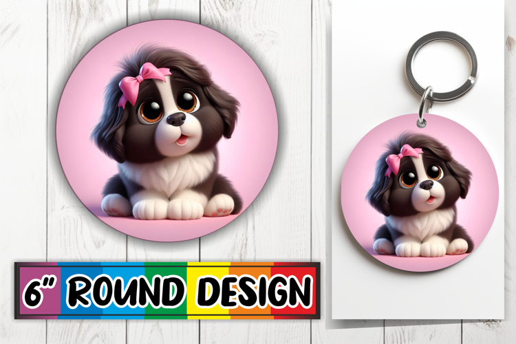 Blissful Keychain Round PNG Style, 3D Dog
