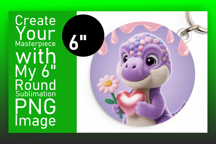 Artistic Circle PNG Coaster Design , Cute Dino