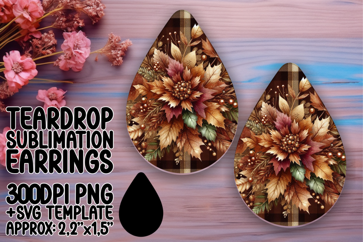 Sleek Teardrop Earrings Artwork PNG , Autumn Flower