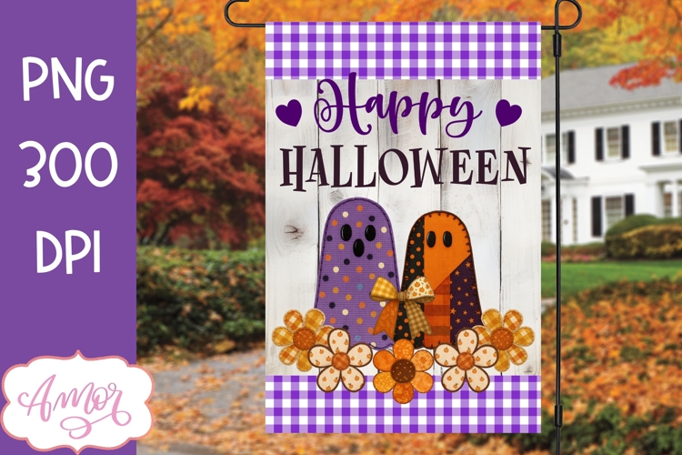 Halloween Garden Flag Sublimation PNG, Cute ghost PNG