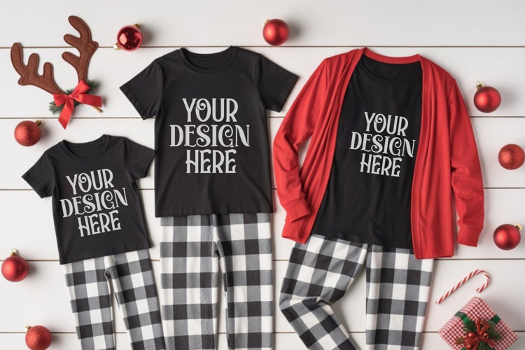 Christmas Family Matching Group T-Shirt Mockups | Holiday Fl