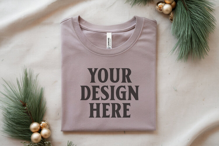 Christmas Bella Canvas 3001 Heather Dust Folded Tshirt Mocku example image 1