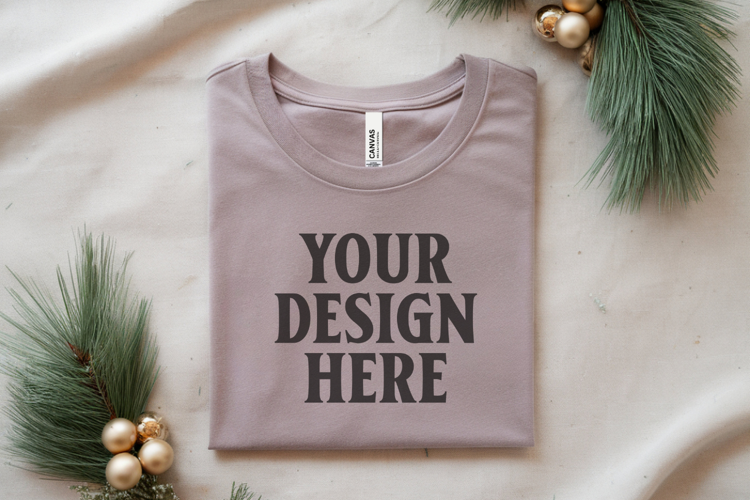 Christmas Bella Canvas 3001 Heather Dust Folded Tshirt Mocku