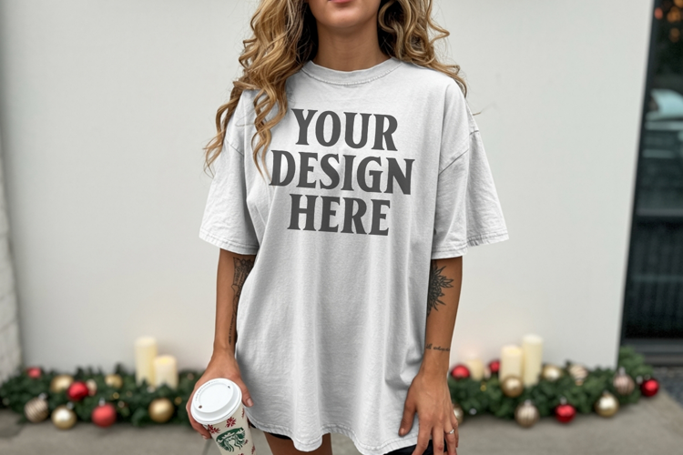 Christmas Comfort Colors 1717 White TShirt Mockup, CC 1717