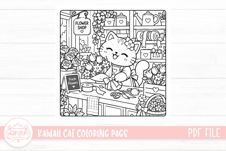 Cute Kawaii Cat Coloring Book example image 1