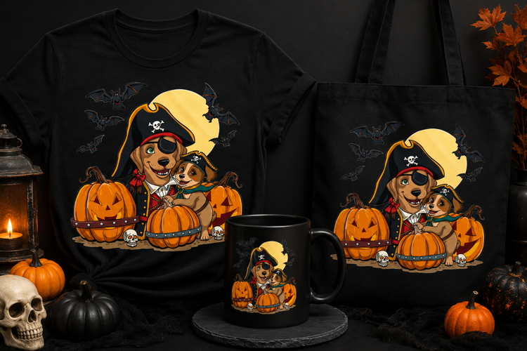 Halloween Pirate Dog PNG | Pirate Puppy Pumpkin Clipart
