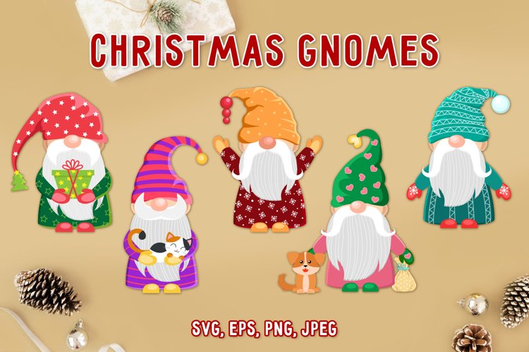Christmas gnomes vector clipart svg. Holiday cartoon gnomes. example image 1
