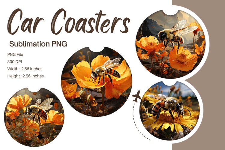 Bee Flower Car Coasters Sublimation Bee Car Accessories_14 example image 1