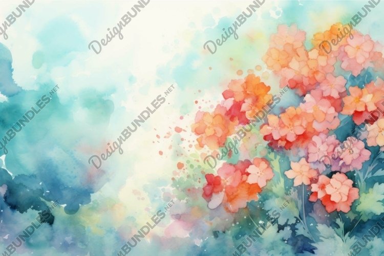 Abstract vibrant watercolor painting with blooming flowers a
