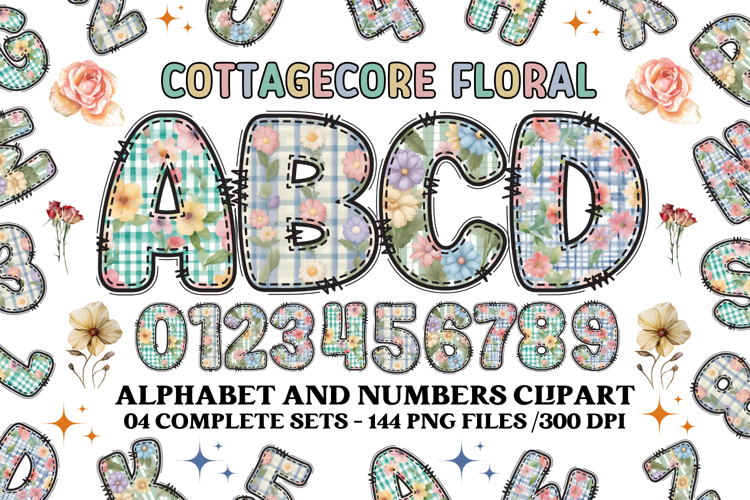 Cottagecore Alphabet png clipart, Floral letters doodle