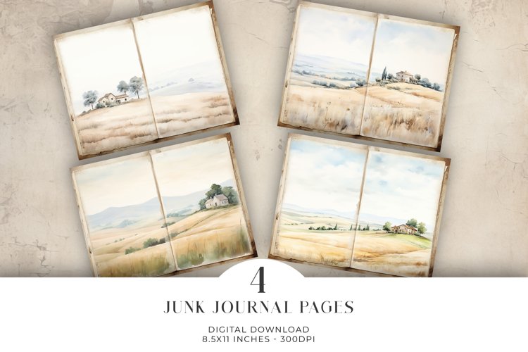 Watercolor Scene Junk Journal Digital Paper Bi-fold