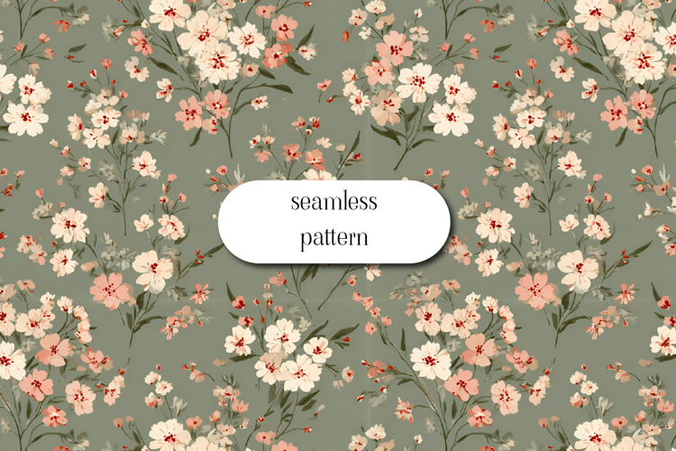 Soft Floral Seamless Pattern Sage Green Vintage Style