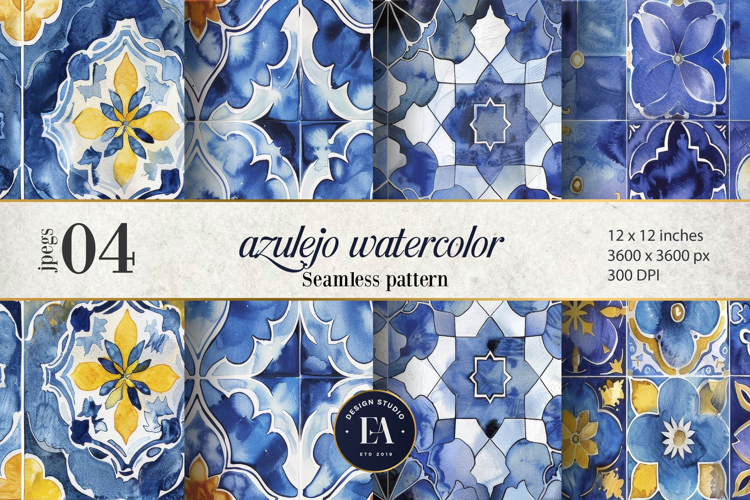 Azulejo watercolor Tile Pattern | Moroccan Traditional tiles