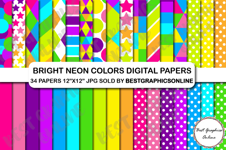 Bright Neon Colors Digital Papers Set, Polks Dots Background