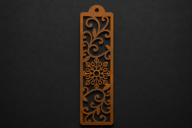 Elegant Snowflake and Floral Vine Wooden Bookmark with Decor example image 1