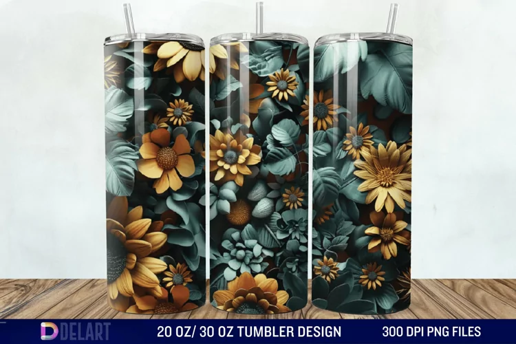 3d Sunflower floral Tumbler Wrap