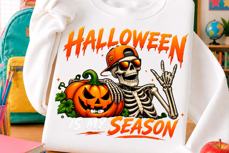 Halloween skeleton pumpkin spooky season t shirt design