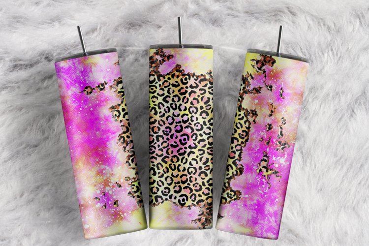 Custom Name Pink Yellow Watercolor Cheetah 20oz tumbler wrap