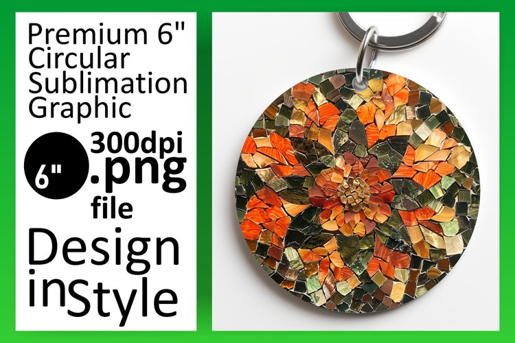 Sparkly Mosaic Round Design with Floral Keychain