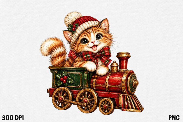 Cute Christmas Cat Clipart PNG | Whimsical Holiday Kitty example image 1