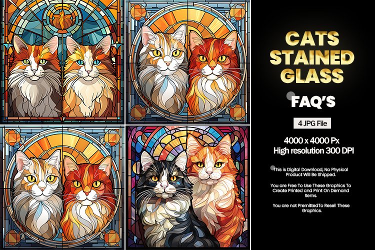 Cats Stained Glass Square Coaster - 04 Variations