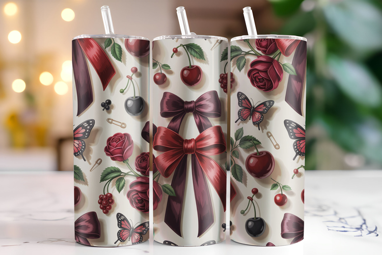 Bow & Cherry Tumbler Wrap | Sublimation | Tumblers