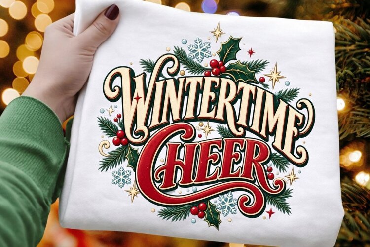 Wintertime Cheer PNG - Vintage Christmas Typography Holly example image 1