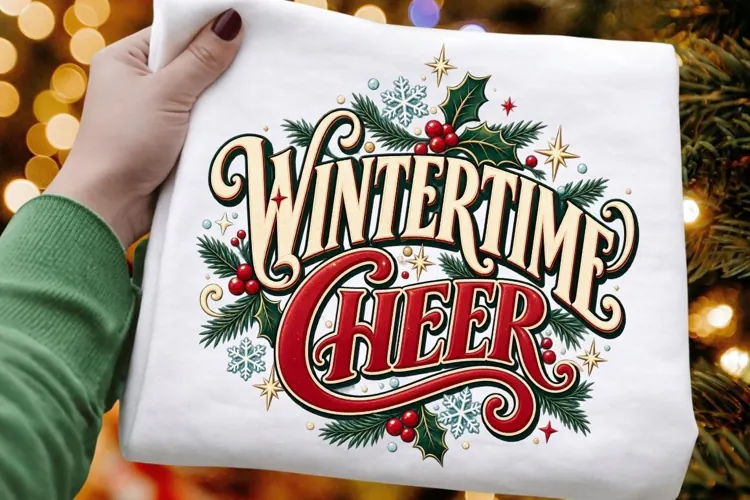 Wintertime Cheer PNG - Vintage Christmas Typography Holly
