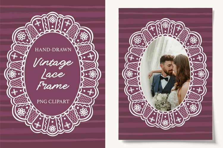 Hand-Drawn Vintage Lace Oval Frame for Wedding Designs example image 1