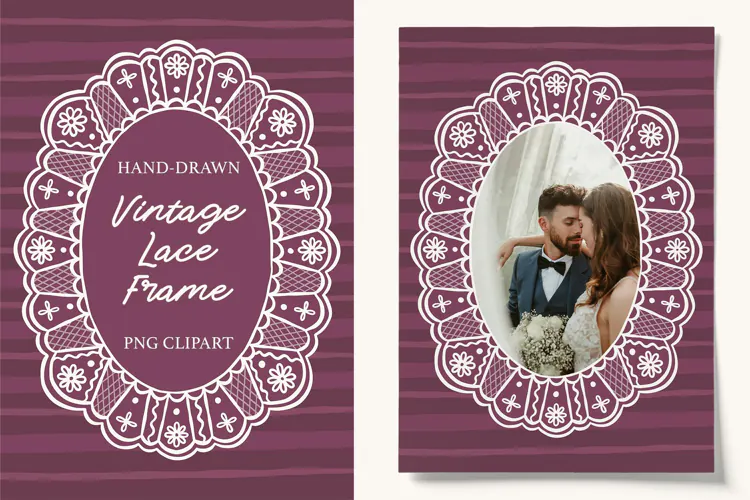 Hand-Drawn Vintage Lace Oval Frame for Wedding Designs