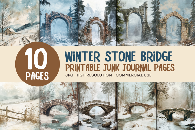 Winter Stone Bridge Junk Journal Pages