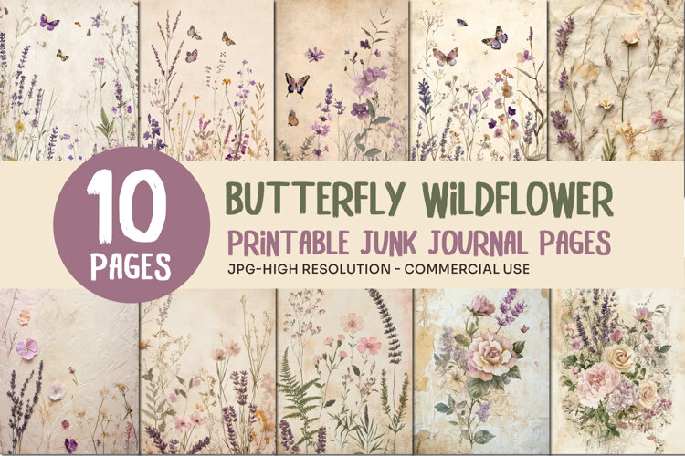 Butterfly Wildflower Junk Journal Pages example image 1