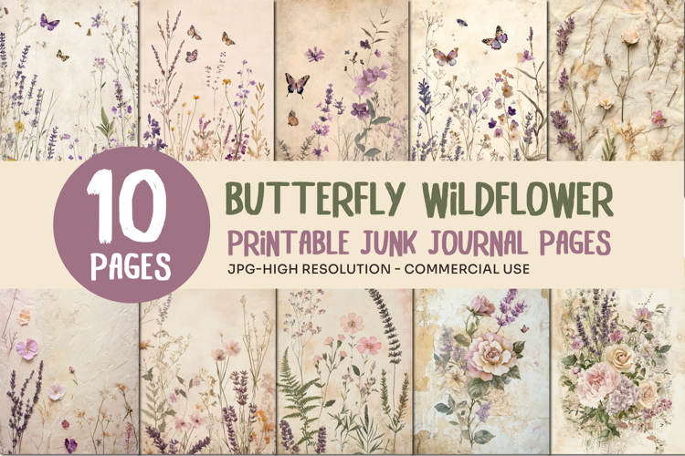 Butterfly Wildflower Junk Journal Pages