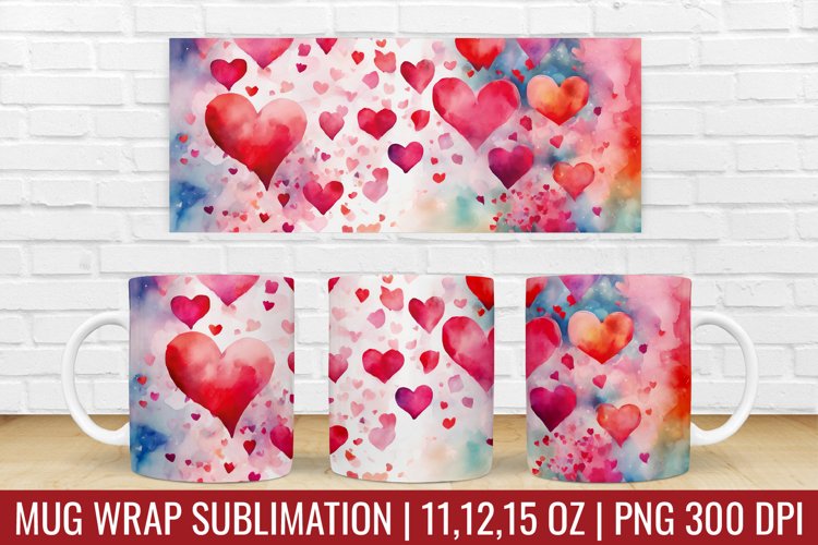 Valentines Day Hearts Mug Wrap|Mug Watercolor Design