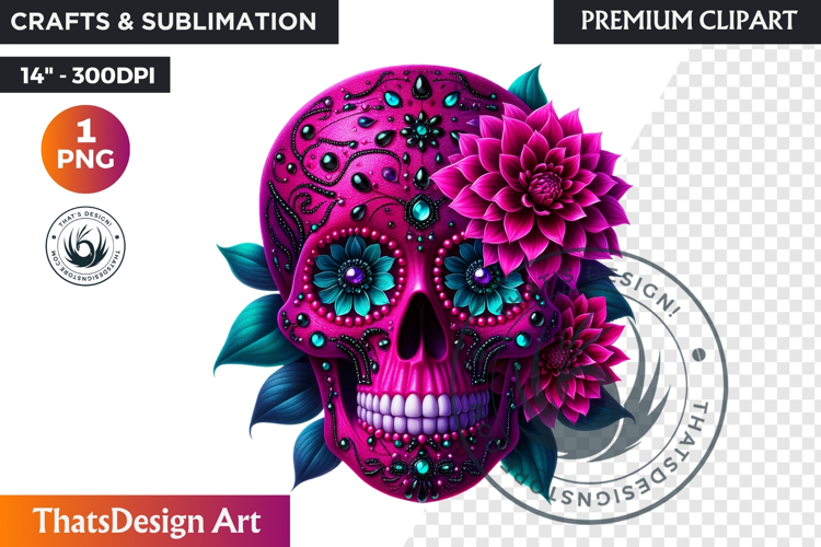 Floral Sugar Skull Day of the Dead Clipart, dia de muertos