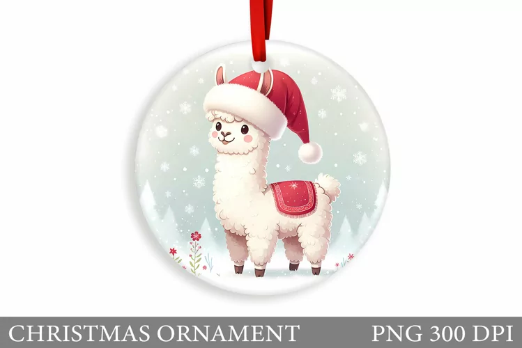 Cute Lama Christmas Ornament. Christmas Ornament Sublimation