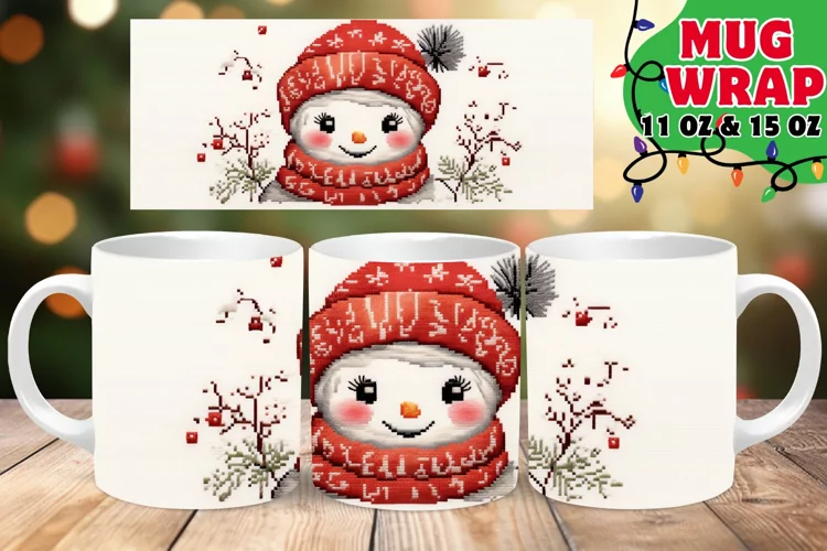 Christmas Snowman 3D Embroidered Joy 15oz Mug Wrap