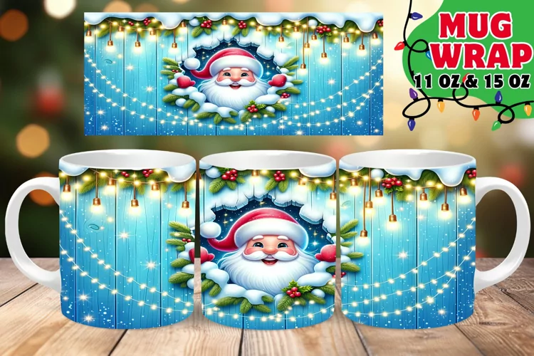 3D Holiday Wall Trickery Mug Wrap 11oz Printable