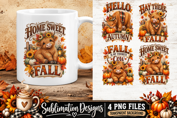 Highland Cow Autumn Fall Sublimation PNG