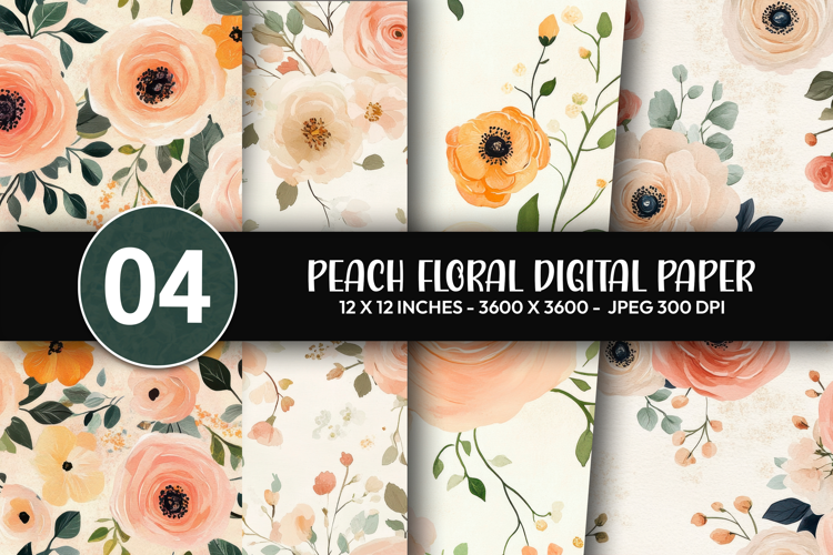 Peach Floral Digital Paper