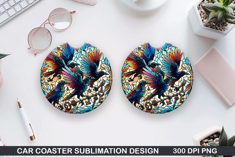 Crows Car Coaster Sublimation| Crows Coaster PNG Design
